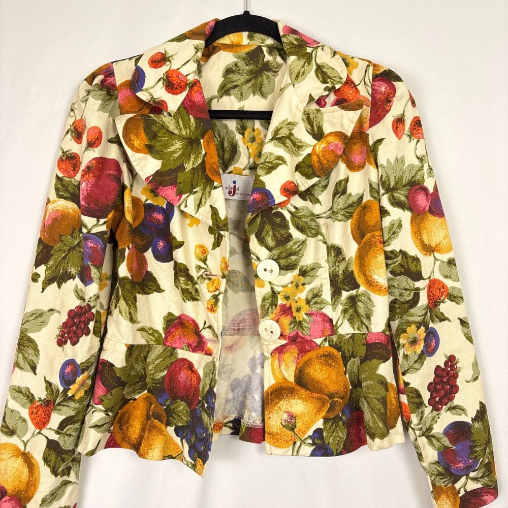 VTG SirJé of California Fruit Print Blazer Women’s Small Artsy Whimsical Retro - Picture 8 of 16